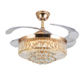 Ventilateur de plafond lustre en cristal doré moderne avec lampe lumineuse